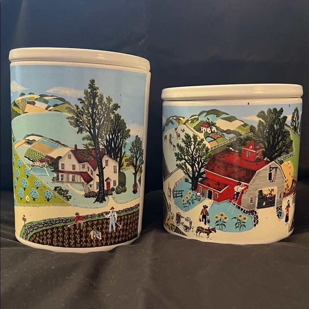 Avon Exclusive Country Farm Canisters by Pfaltzgraff set of 2